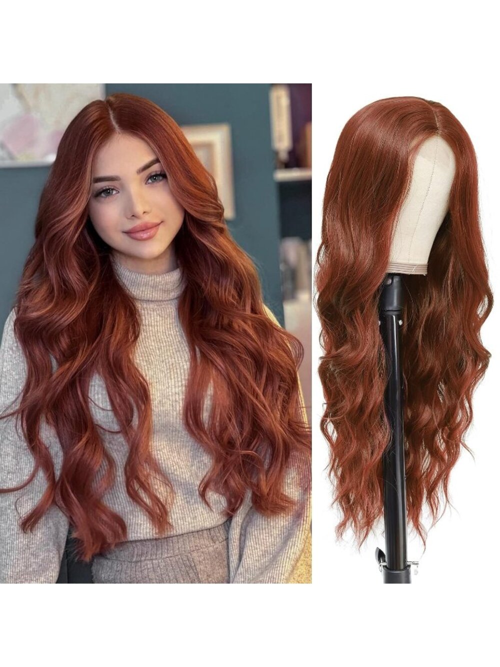 Women's Auburn 26 Inch Natural Looking Heat Resistant Long Wavy Wigs
